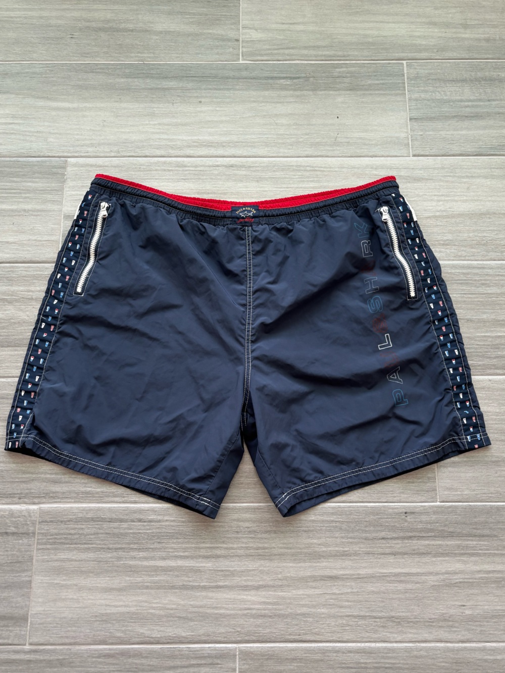 PAUL & SHARK Yachting Swim Trunks Men’s 1XT Navy Blue Nautical Flag Design